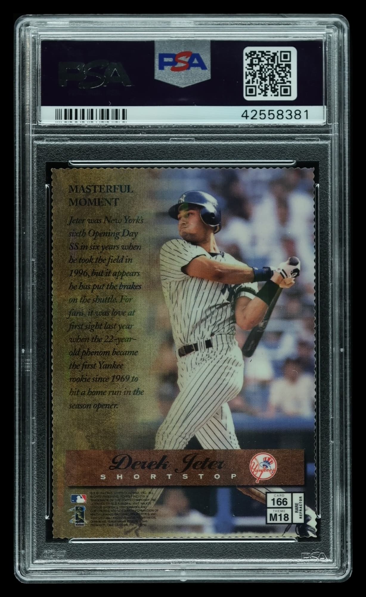 1997 Finest Embossed Die-Cut Refractor #166 Derek Jeter, back