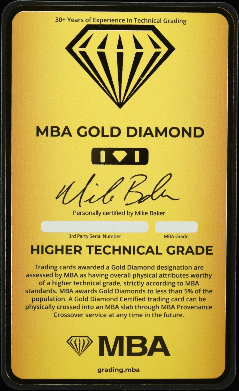MBA gold Diamond placard